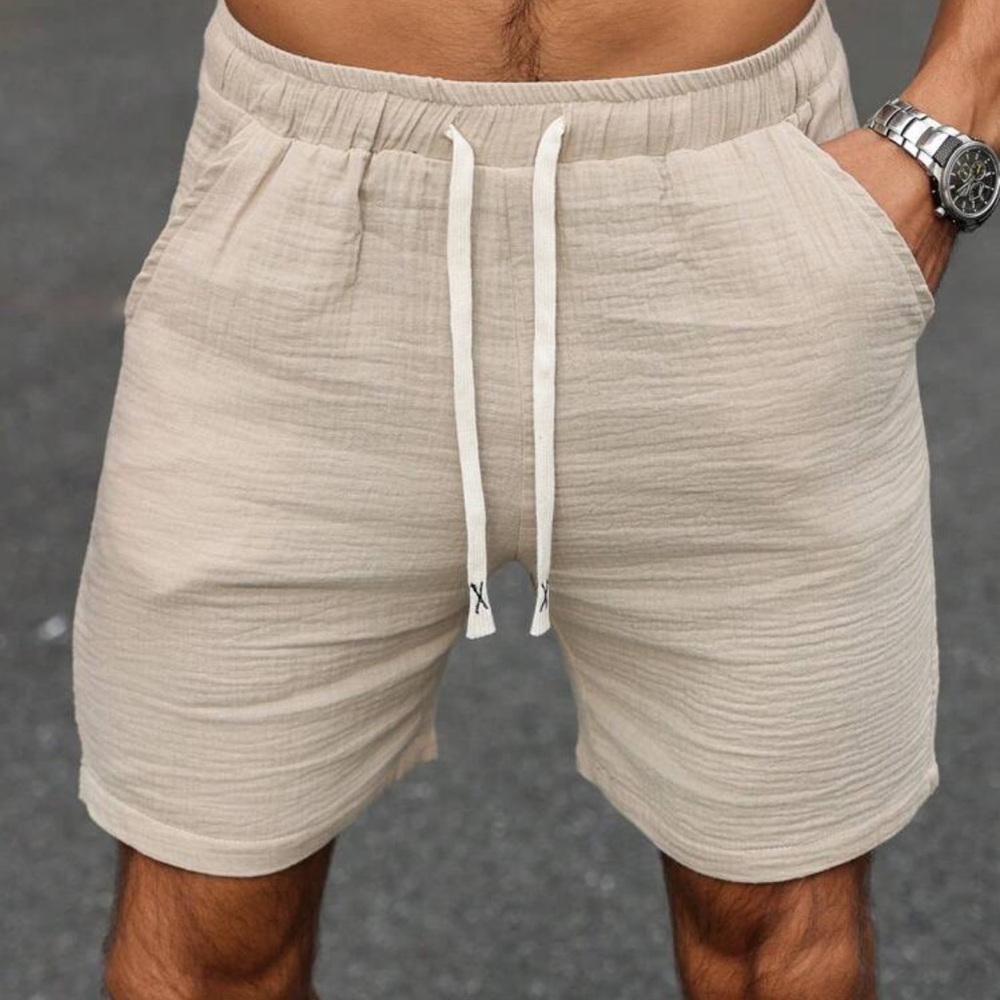 Manfinity Men's Casual Solid Drawstring Waist 100% Cotton Summer Mens Shorts - Picture 4 of 5
